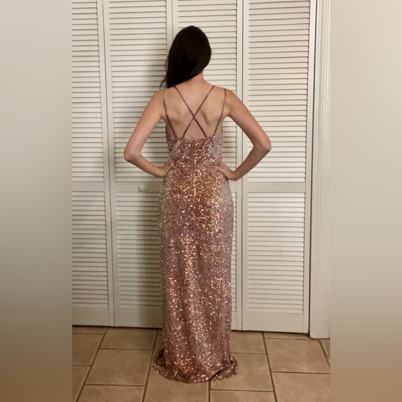 Mauve/Pink Sequin & Velvet Floor-Length Gown - Picture 3 of 11